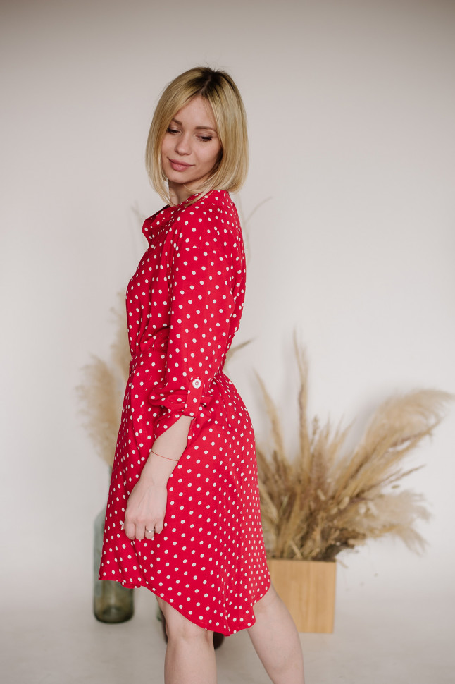 Платье П 684/1 (горошек на красном)